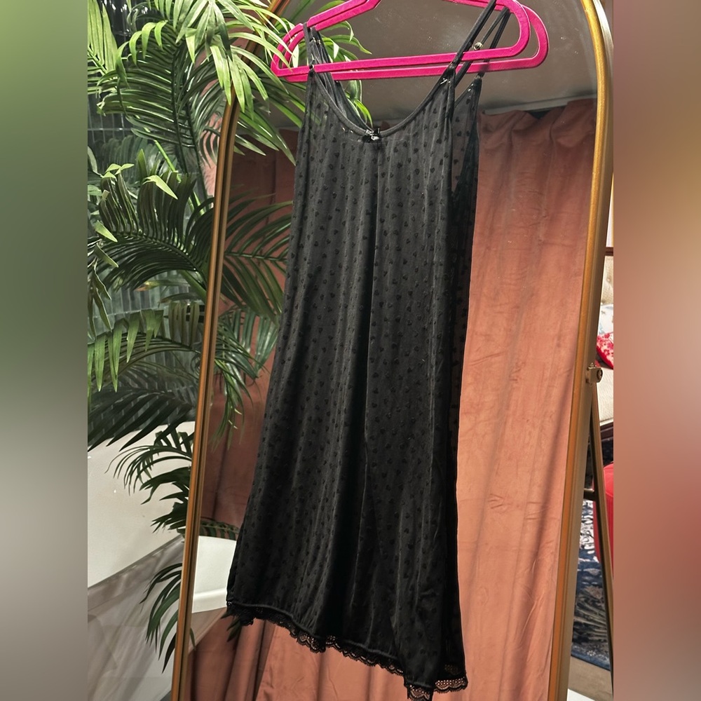 Elegant Black with hearts Lace Trim Slip Dress